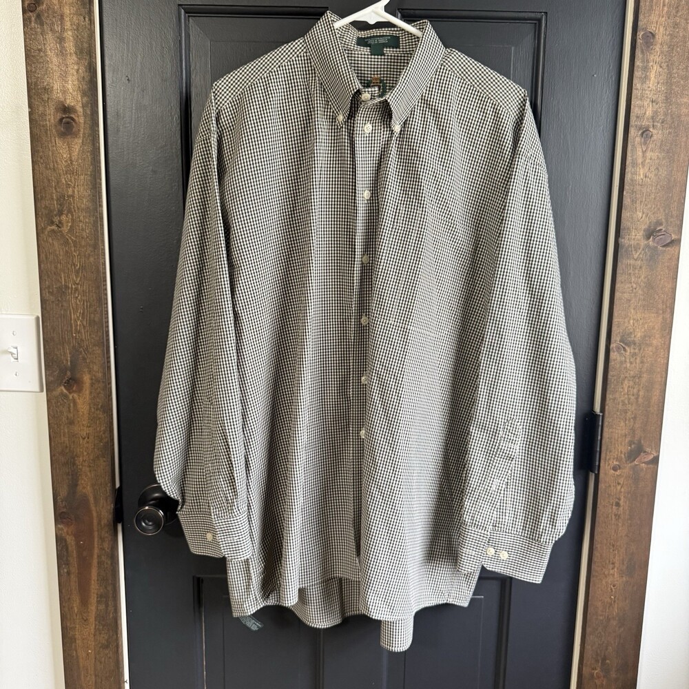 Hunt Club Men's Long Sleeve Shirt SZ 17 1/2 34/35 Black White Gingham Check